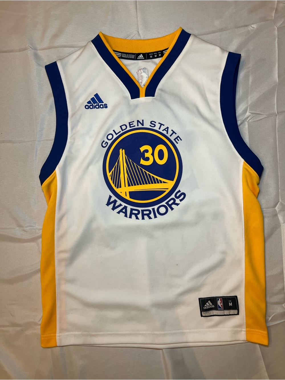 adidas White, Blue & Yellow Golden State Warriors Jersey #30